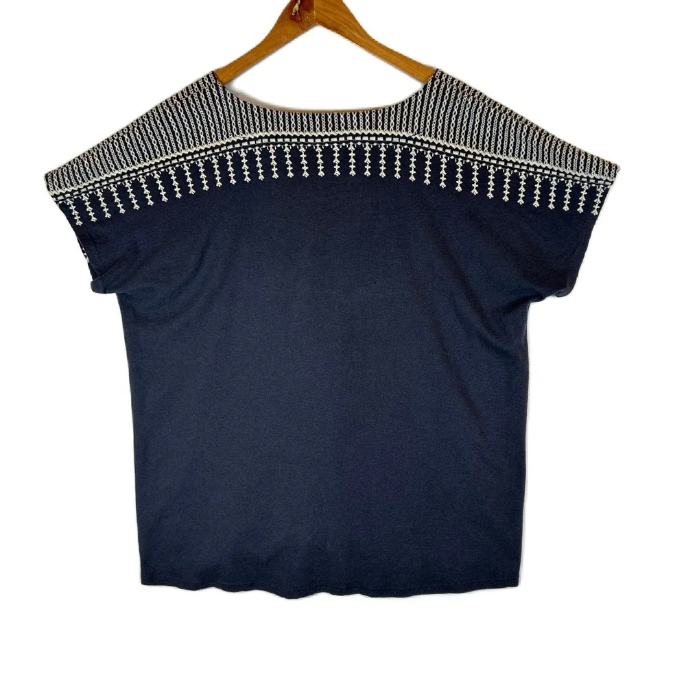 Pure Jill J Jill Embroidered V Neck Top Gray Linen Cotton Blend Women's L - Picture 2 of 12